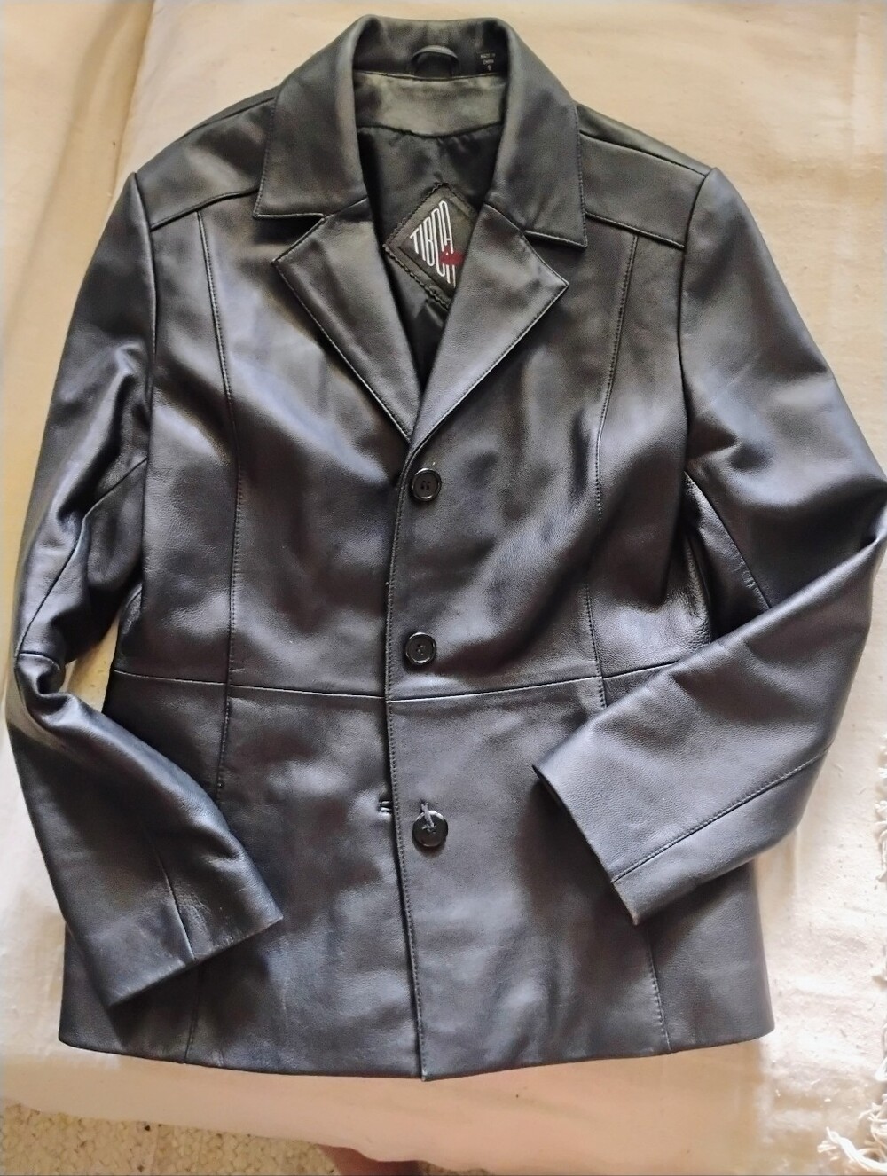 Black Women's Faux Leather Button Jacket
